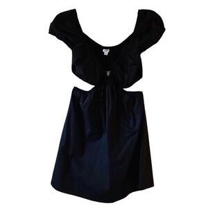 Garage Black Cotton Blend Mini Dress Bustier Top Cut Out Short Puff Sleeves